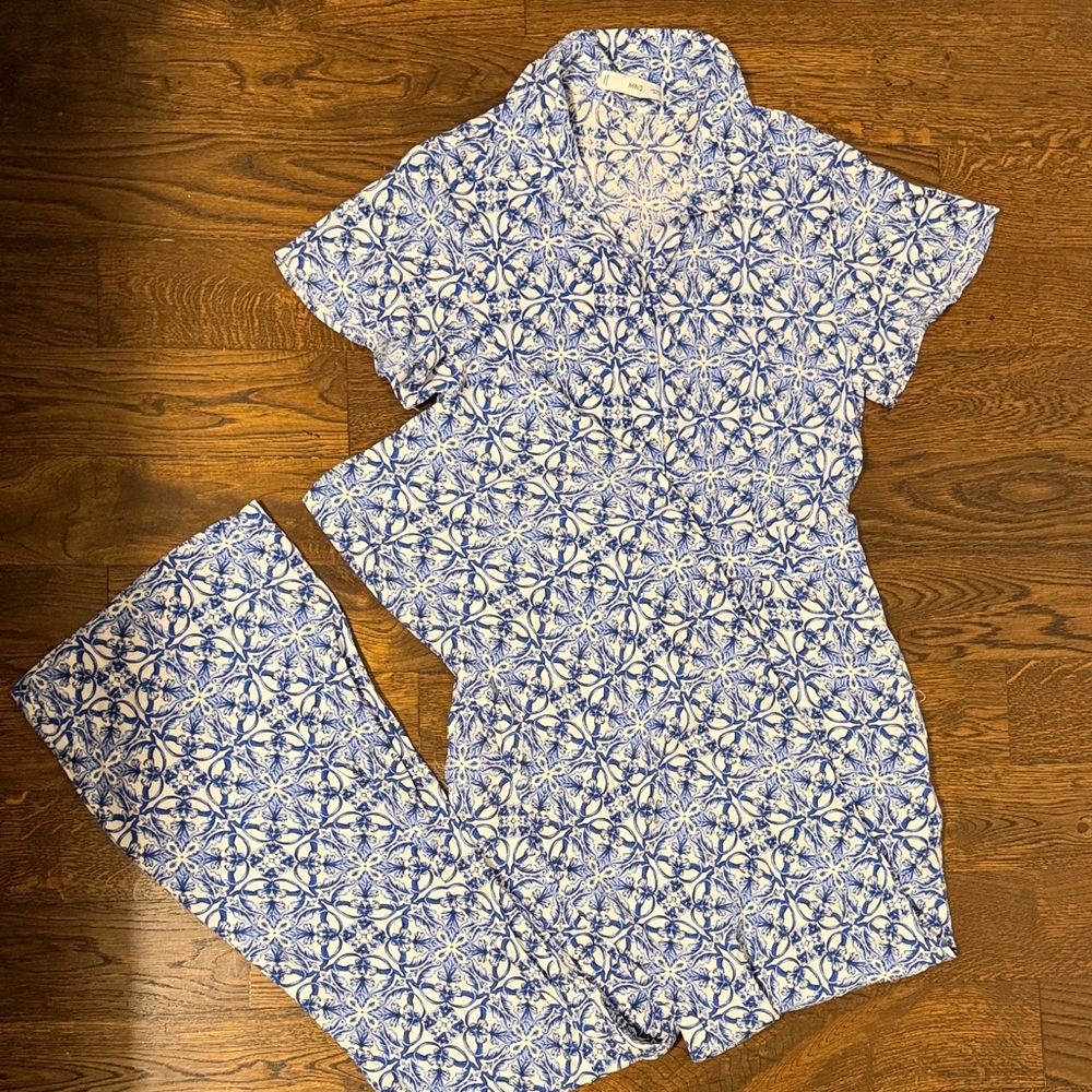 Mango Blue & White Patterned Romper